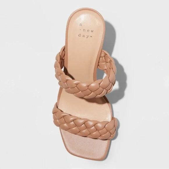 Leather braided mule sandal heels nude 6.5 - Picture 3 of 8